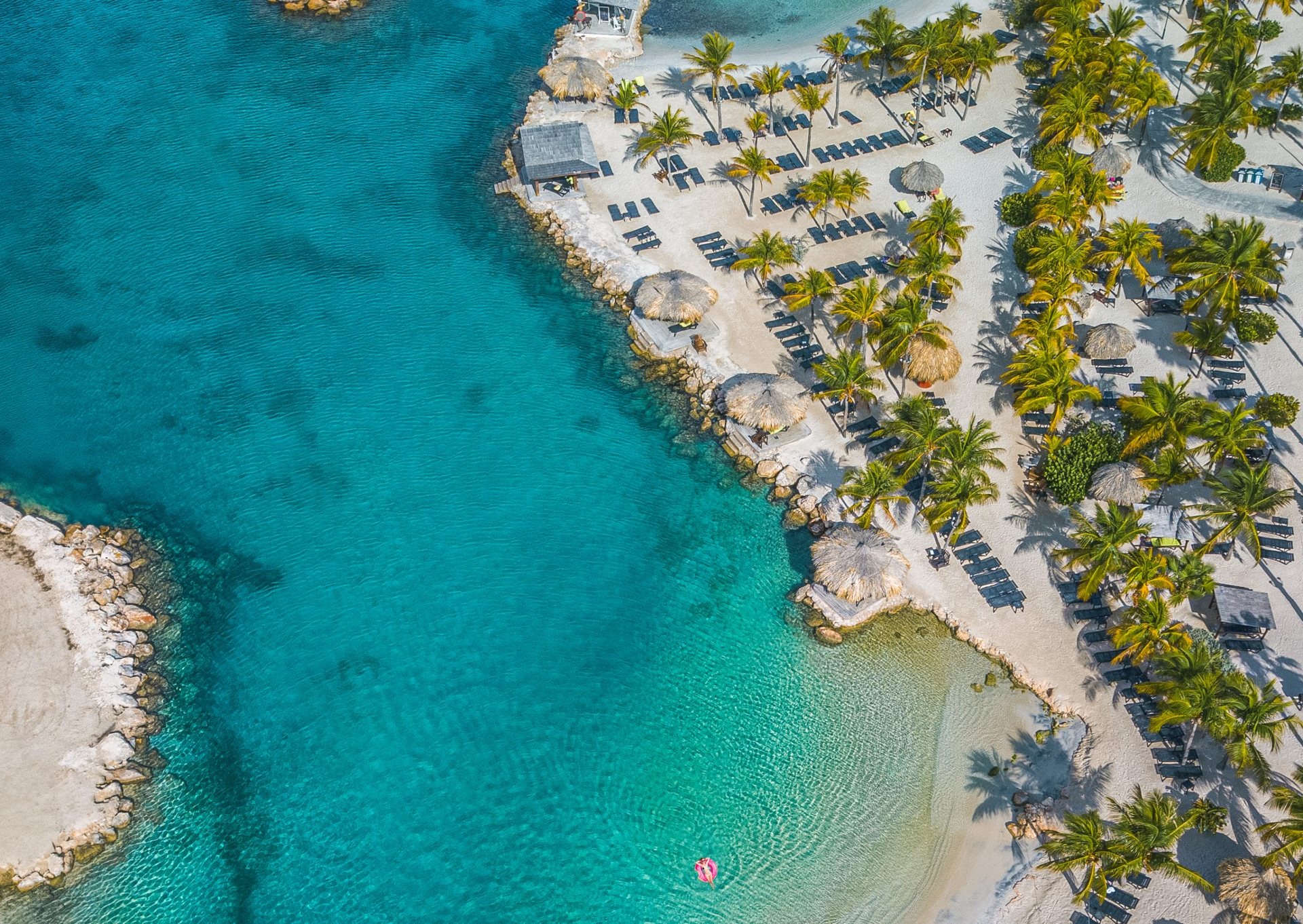 LionsDive Beach Resort and its beach from above, Curaçao